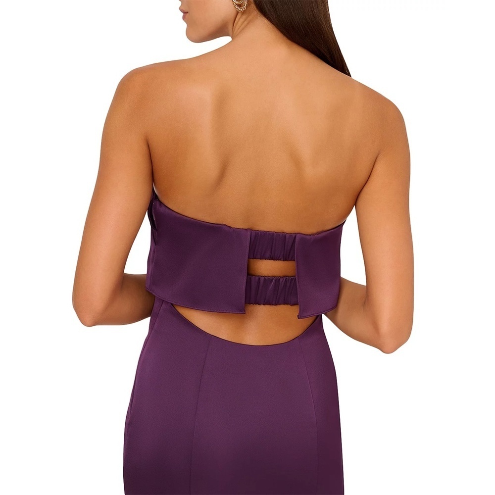 NWT LIV FOSTER | Evening Wear Satin Strapless Gown In Dark Amethyst | Size 10 - Picture 2 of 15
